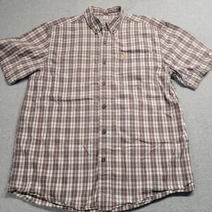 Carhartt Men's Relaxed Fit Button Down Short Sleeve Shirt Size Large Plaid‎ Red